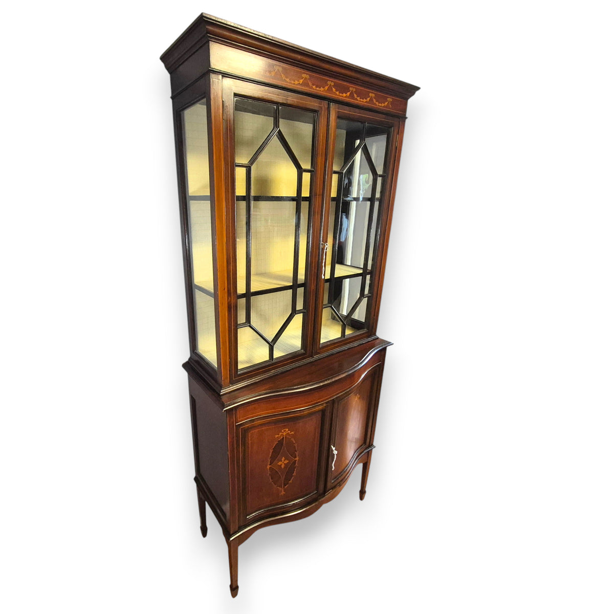 Edwardian Inlaid Mahogany Display Cabinet with Glazed Doors c.1900