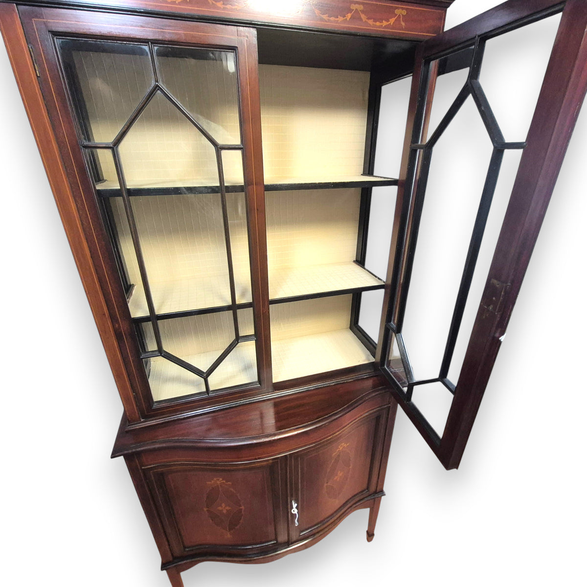 Edwardian Inlaid Mahogany Display Cabinet with Glazed Doors c.1900