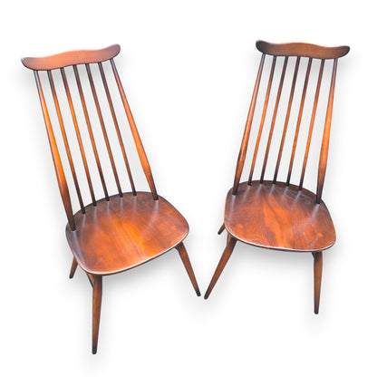 Pair of Vintage Ercol Goldsmith Windsor Dining Chairs Model 369