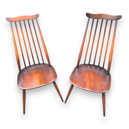 Pair of Vintage Ercol Goldsmith Windsor Dining Chairs Model 369
