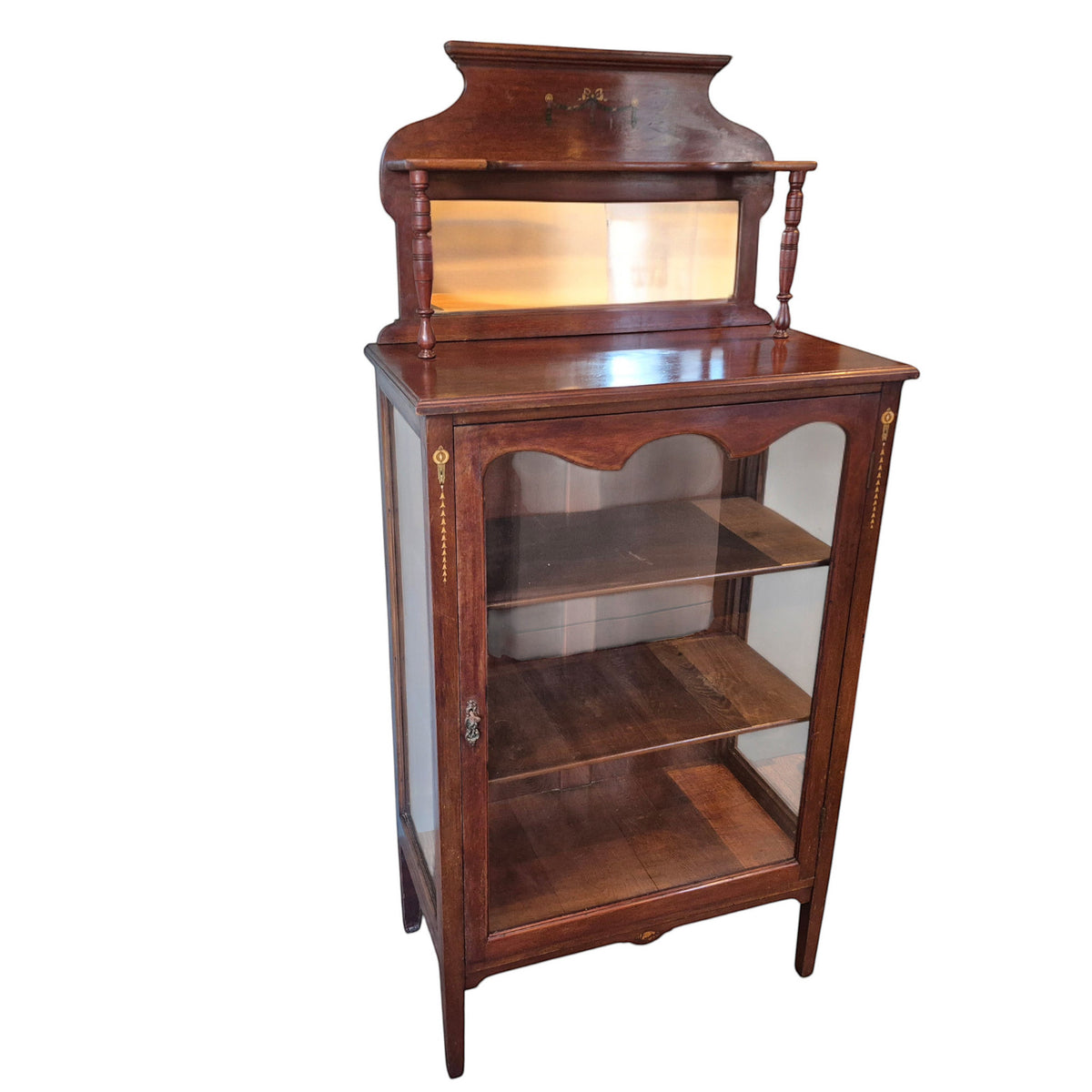 Antique Edwardian Mahogany Display Cabinet with Mirror c.1900