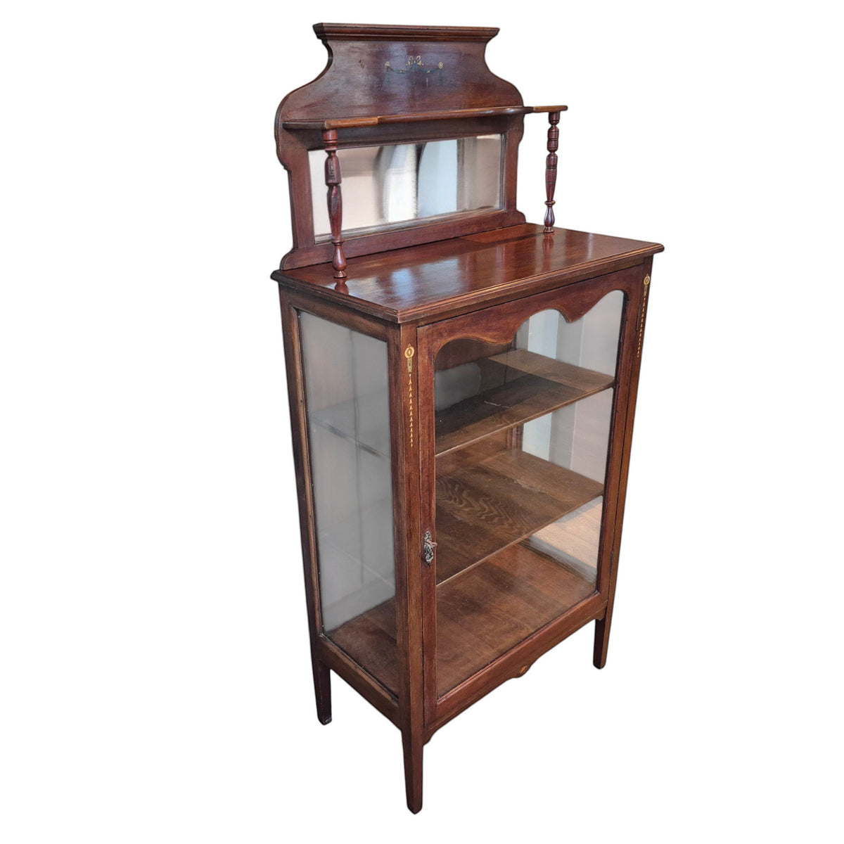 Antique Edwardian Mahogany Display Cabinet with Mirror c.1900