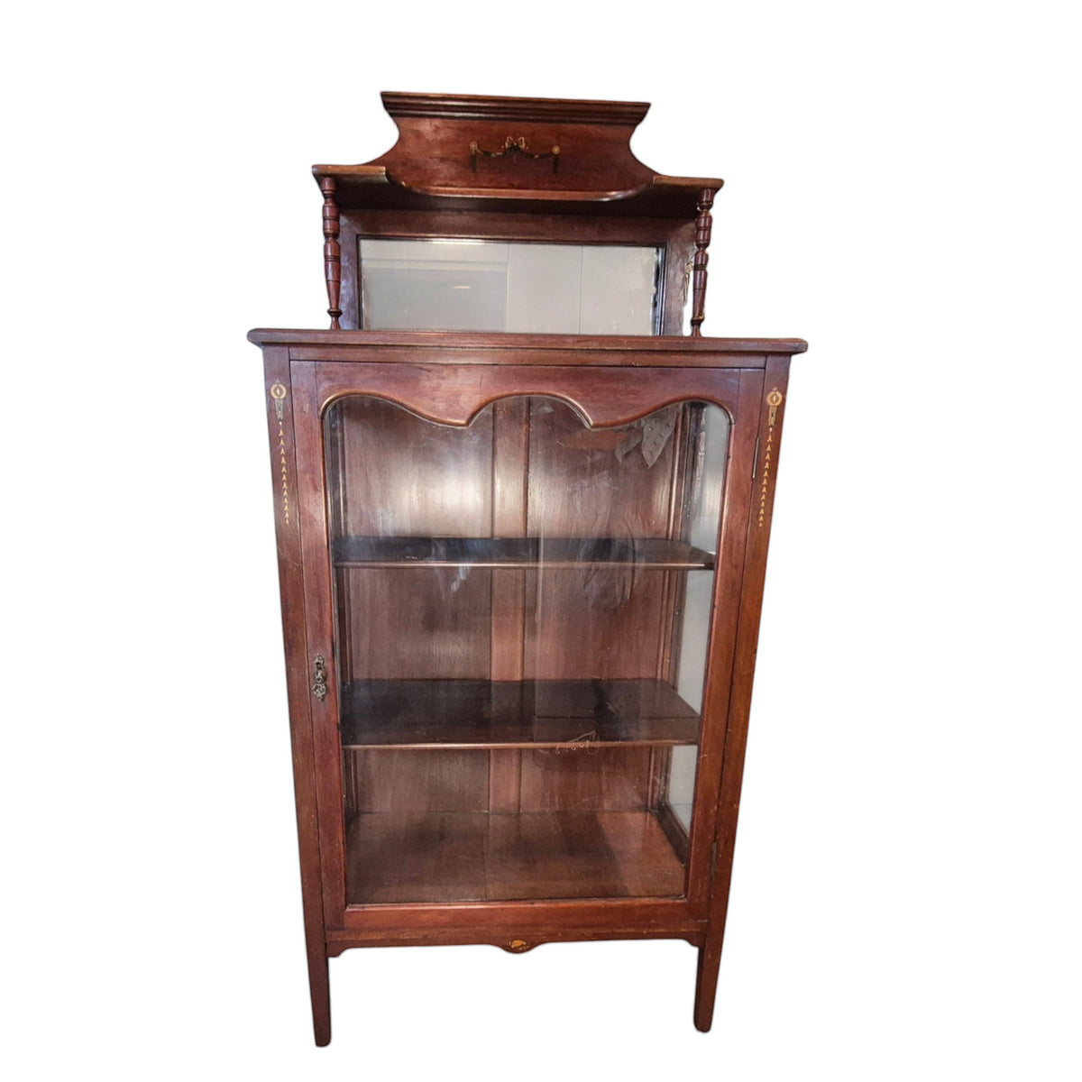 Antique Edwardian Mahogany Display Cabinet with Mirror c.1900