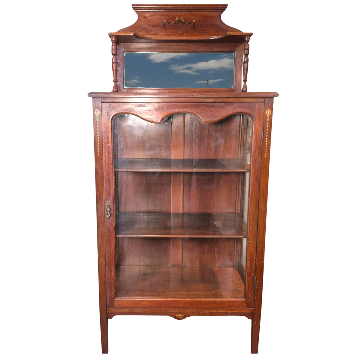 Antique Edwardian Mahogany Display Cabinet with Mirror c.1900