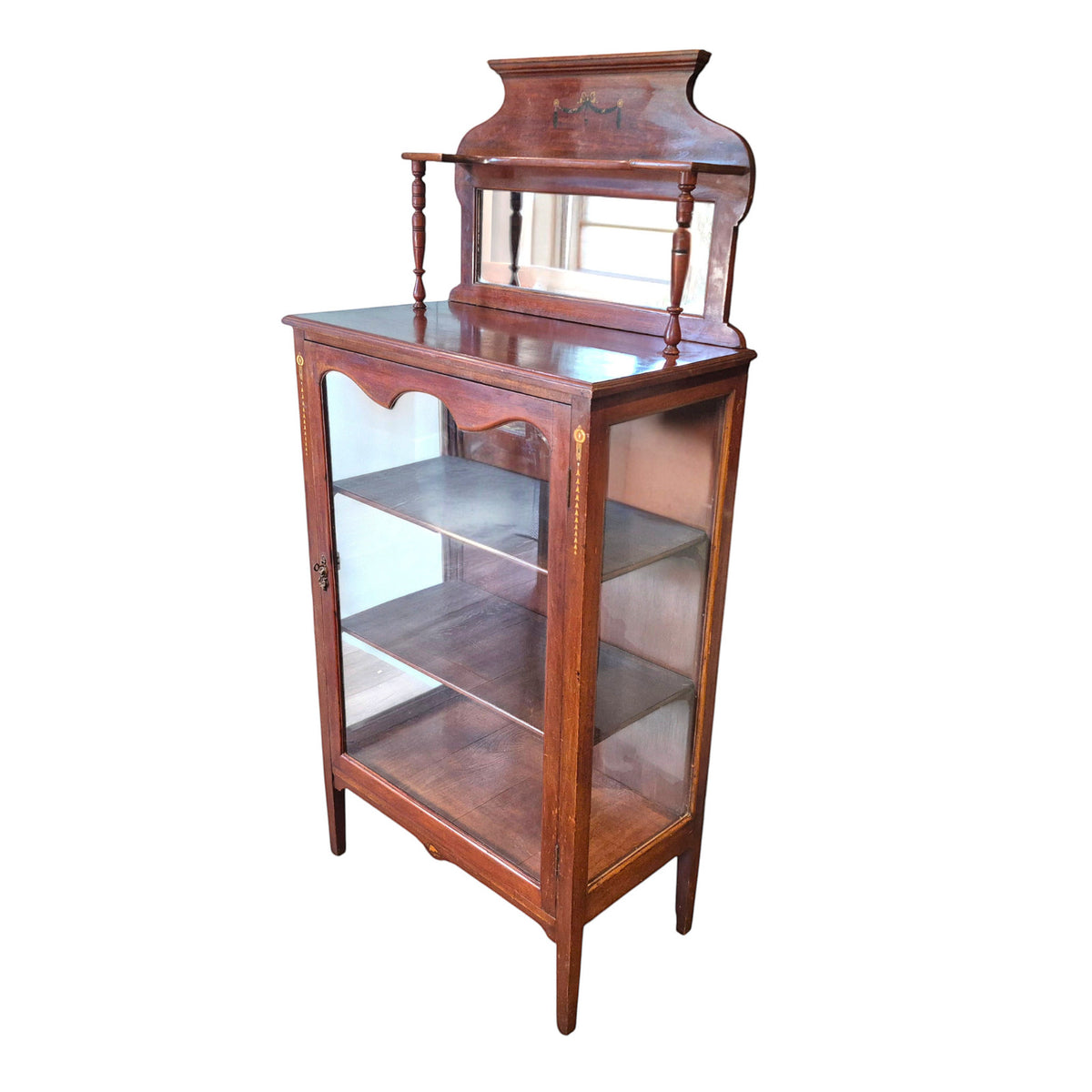 Antique Edwardian Mahogany Display Cabinet with Mirror c.1900
