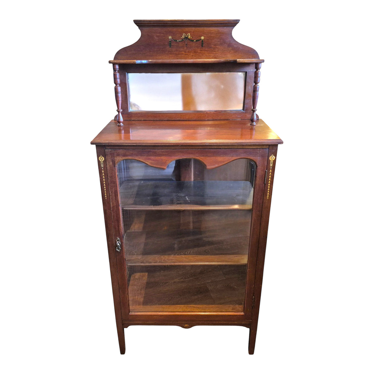 Antique Edwardian Mahogany Display Cabinet with Mirror c.1900