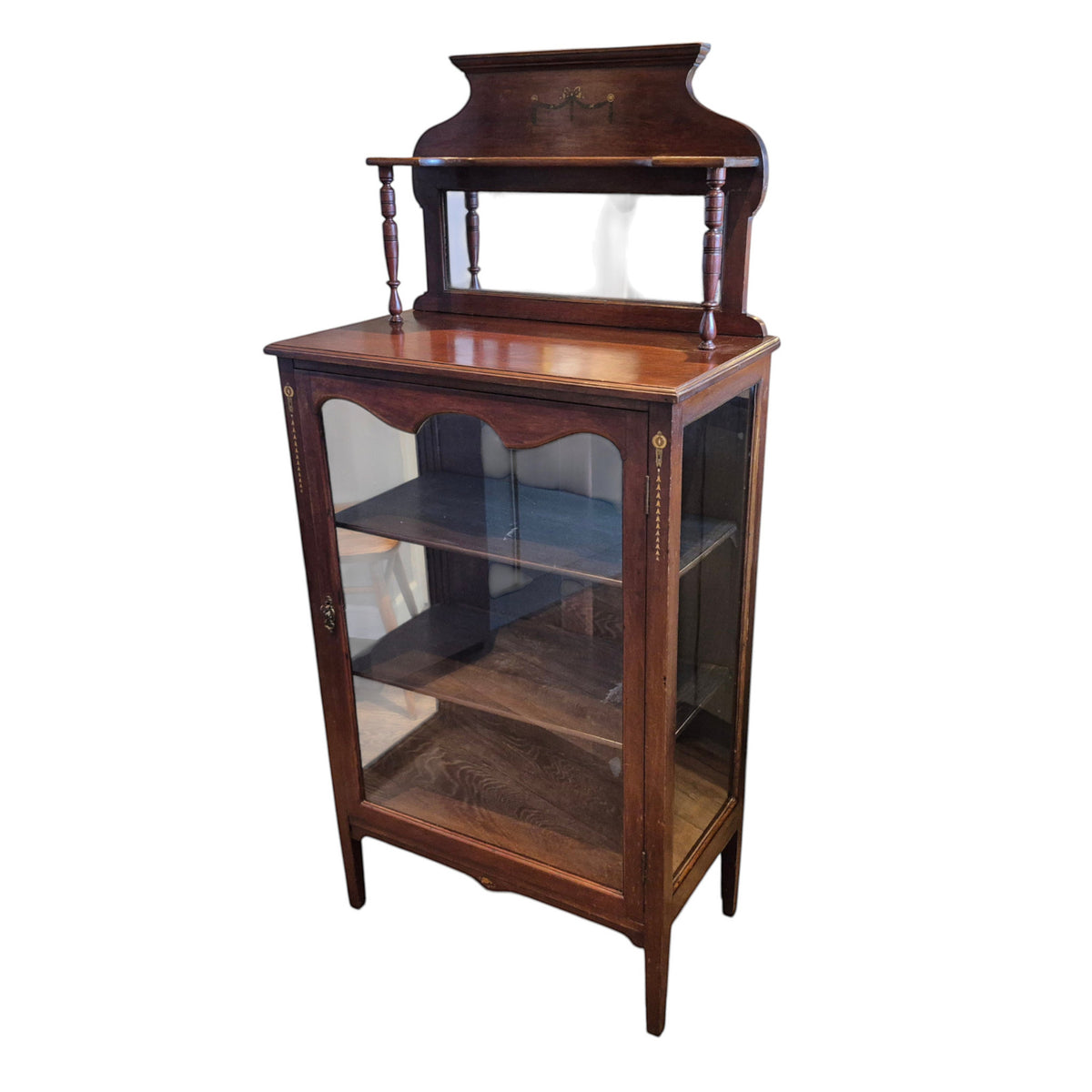 Antique Edwardian Mahogany Display Cabinet with Mirror c.1900