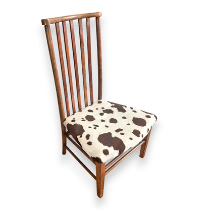 Antique Edwardian Arts and Crafts Beech Side Chair with Cow Print Upholstery c.1900