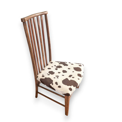 Antique Edwardian Arts and Crafts Beech Side Chair with Cow Print Upholstery c.1900