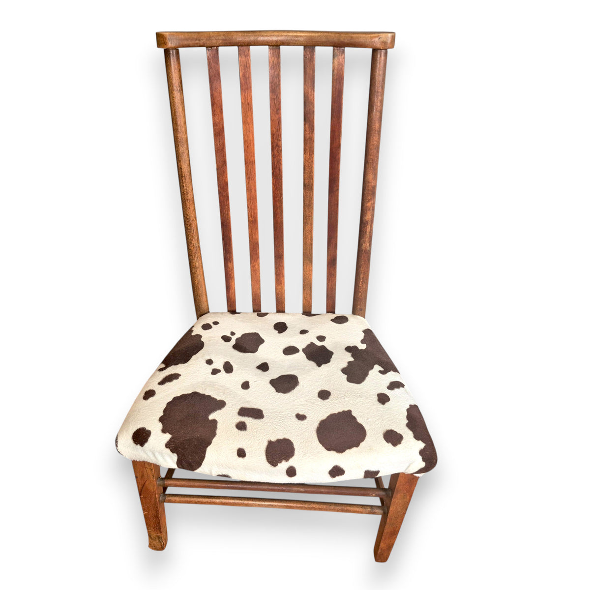 Antique Edwardian Arts and Crafts Beech Side Chair with Cow Print Upholstery c.1900