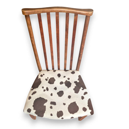 Antique Edwardian Arts and Crafts Beech Side Chair with Cow Print Upholstery c.1900