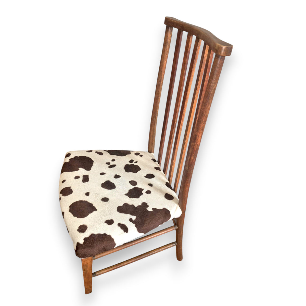 Antique Edwardian Arts and Crafts Beech Side Chair with Cow Print Upholstery c.1900