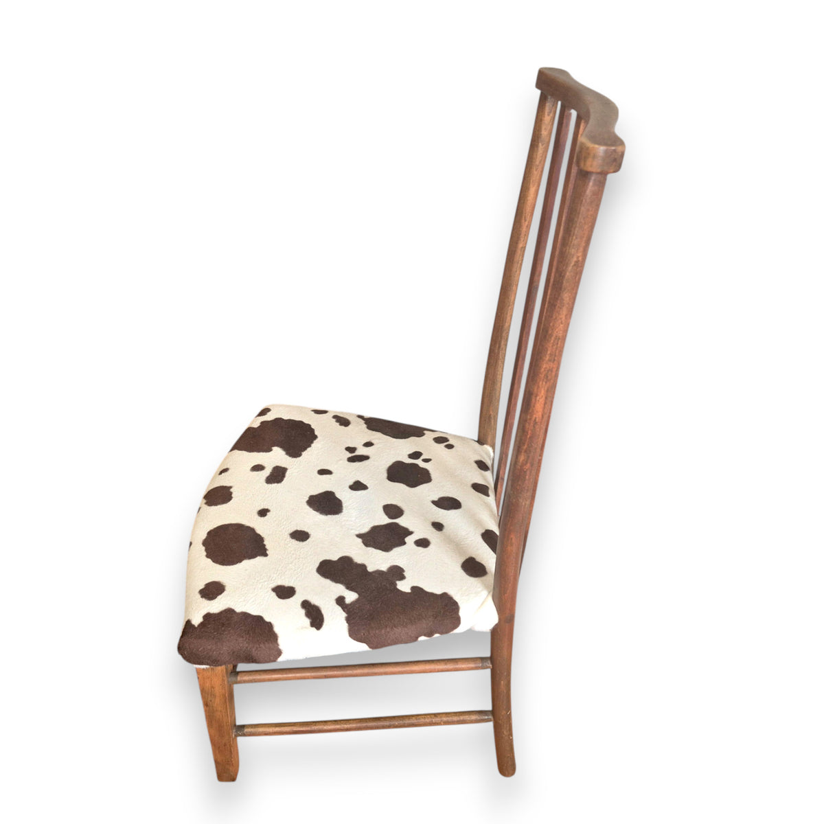 Antique Edwardian Arts and Crafts Beech Side Chair with Cow Print Upholstery c.1900