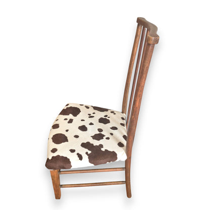 Antique Edwardian Arts and Crafts Beech Side Chair with Cow Print Upholstery c.1900