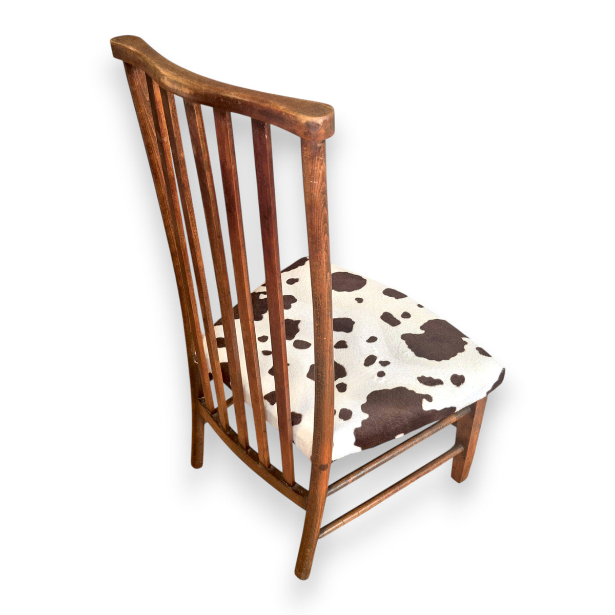 Antique Edwardian Arts and Crafts Beech Side Chair with Cow Print Upholstery c.1900