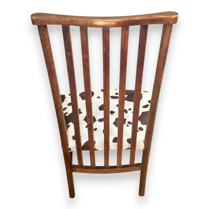 Antique Edwardian Arts and Crafts Beech Side Chair with Cow Print Upholstery c.1900