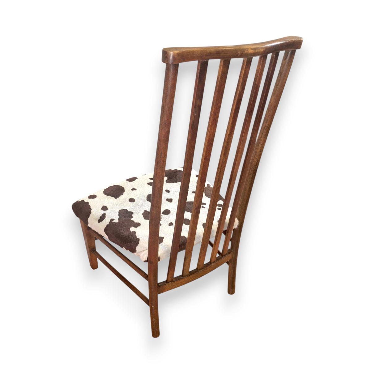 Antique Edwardian Arts and Crafts Beech Side Chair with Cow Print Upholstery c.1900