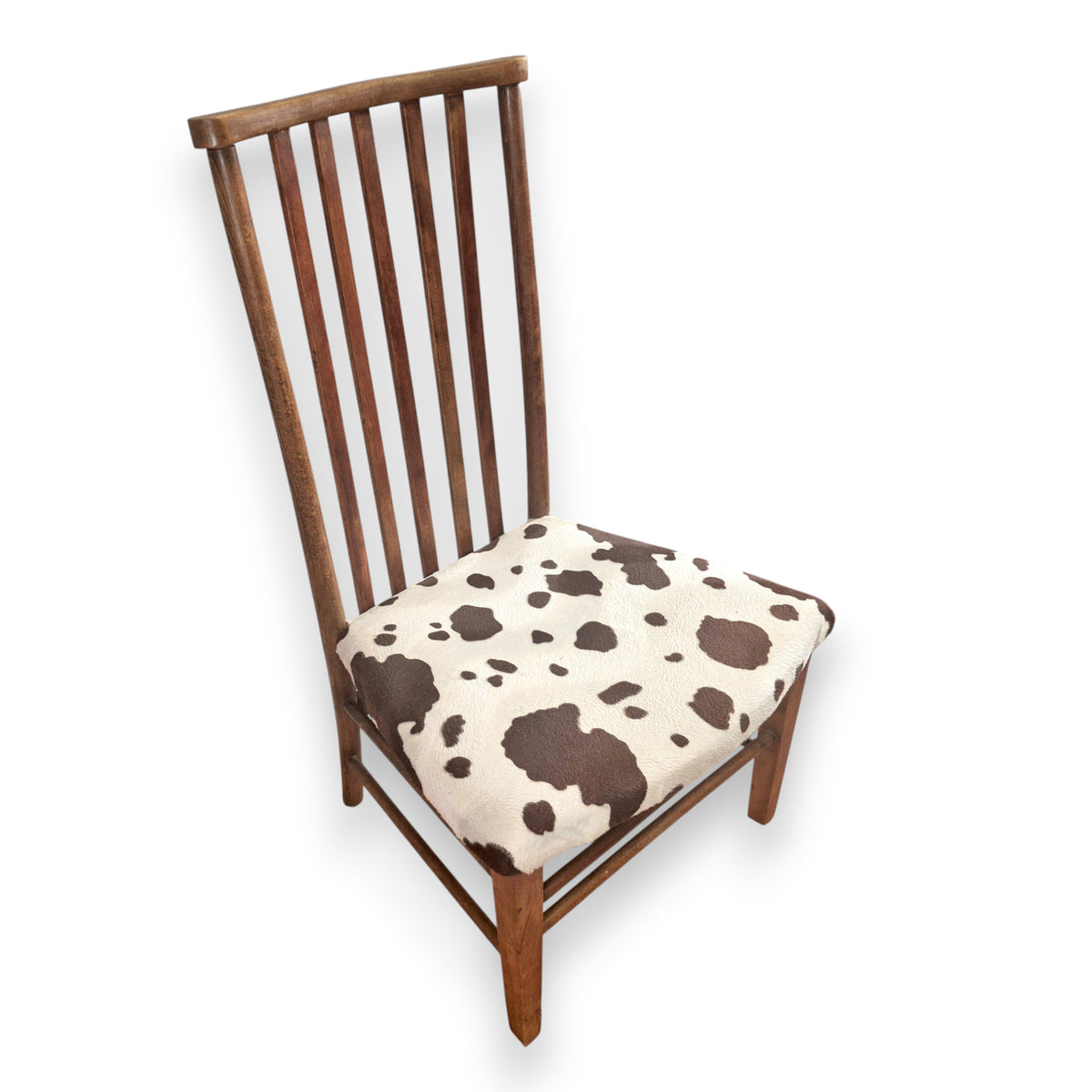 Antique Edwardian Arts and Crafts Beech Side Chair with Cow Print Upholstery c.1900