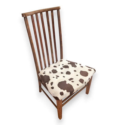 Antique Edwardian Arts and Crafts Beech Side Chair with Cow Print Upholstery c.1900