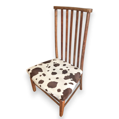 Antique Edwardian Arts and Crafts Beech Side Chair with Cow Print Upholstery c.1900