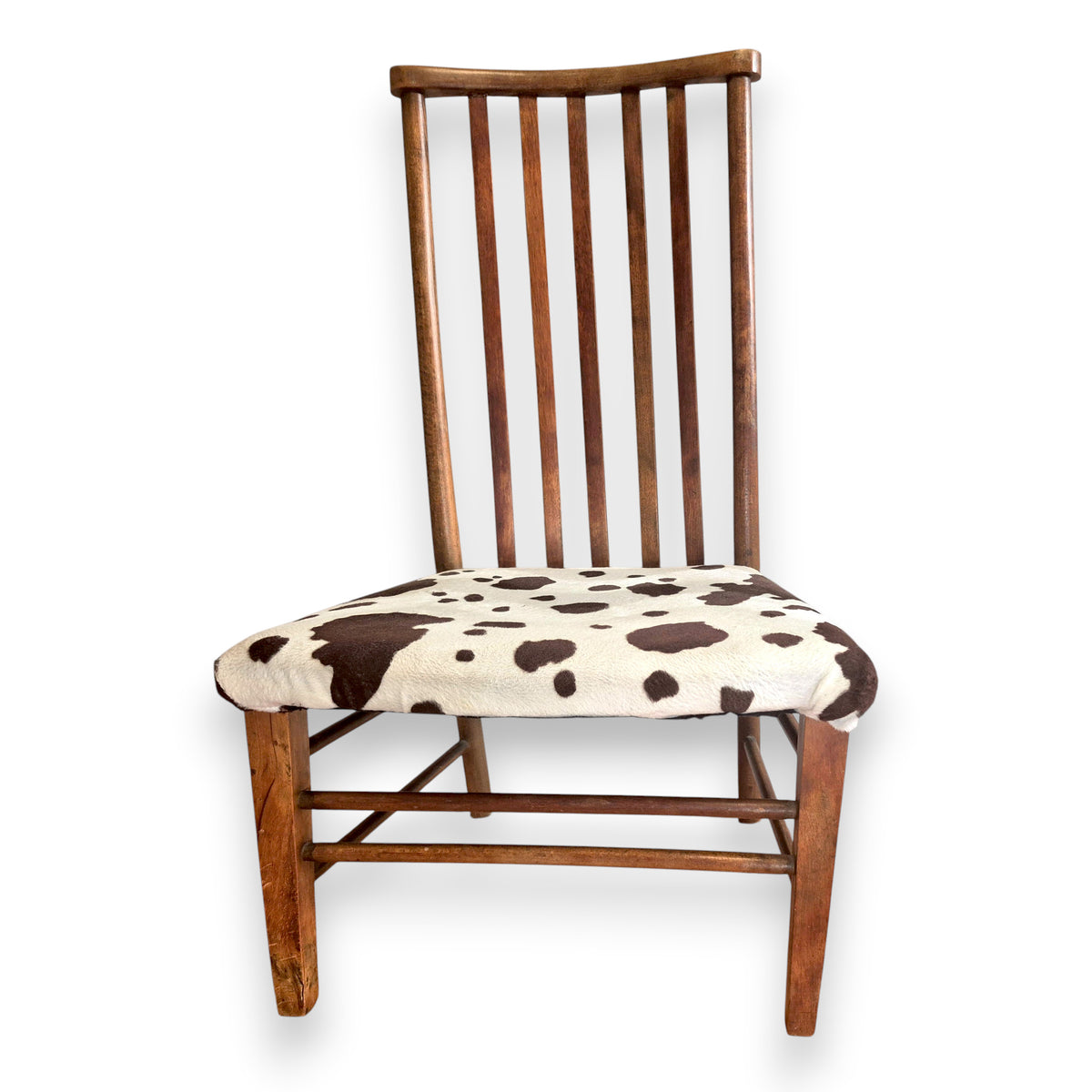 Antique Edwardian Arts and Crafts Beech Side Chair with Cow Print Upholstery c.1900