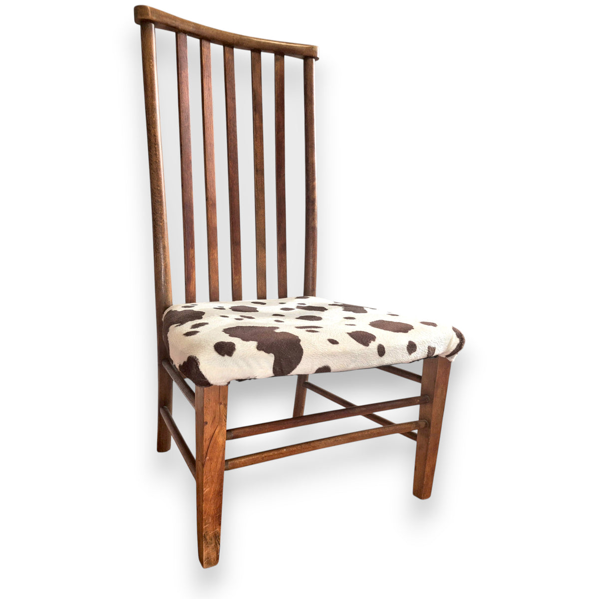 Antique Edwardian Arts and Crafts Beech Side Chair with Cow Print Upholstery c.1900