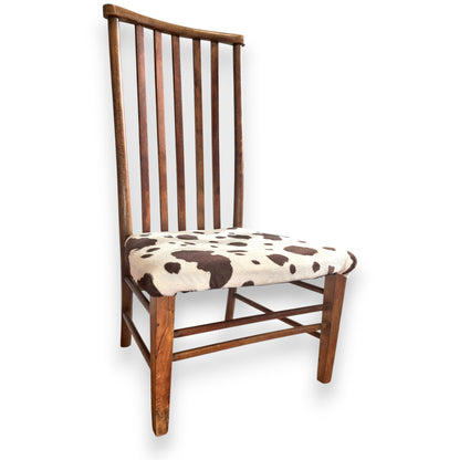 Antique Edwardian Arts and Crafts Beech Side Chair with Cow Print Upholstery c.1900