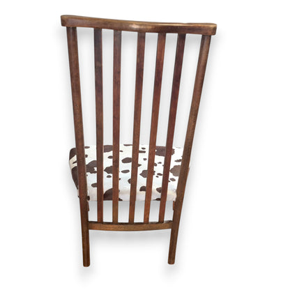 Antique Edwardian Arts and Crafts Beech Side Chair with Cow Print Upholstery c.1900