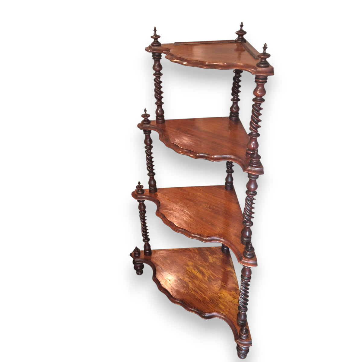 Antique Victorian Mahogany Four Tier Corner Whatnot Shelf