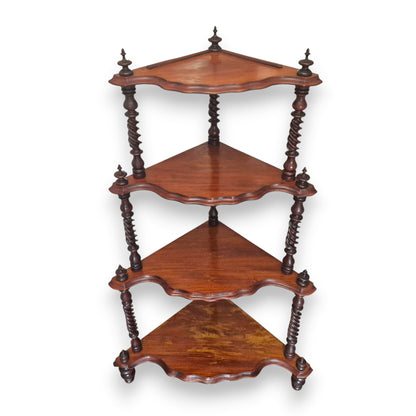 Antique Victorian Mahogany Four Tier Corner Whatnot Shelf