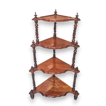 Antique Victorian Mahogany Four Tier Corner Whatnot Shelf