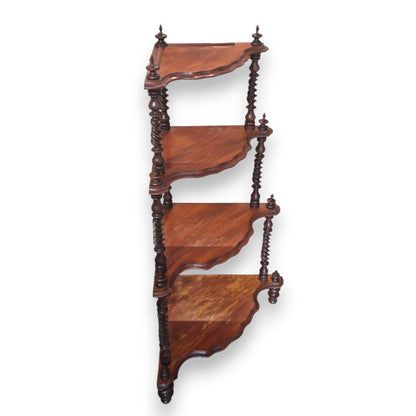 Antique Victorian Mahogany Four Tier Corner Whatnot Shelf