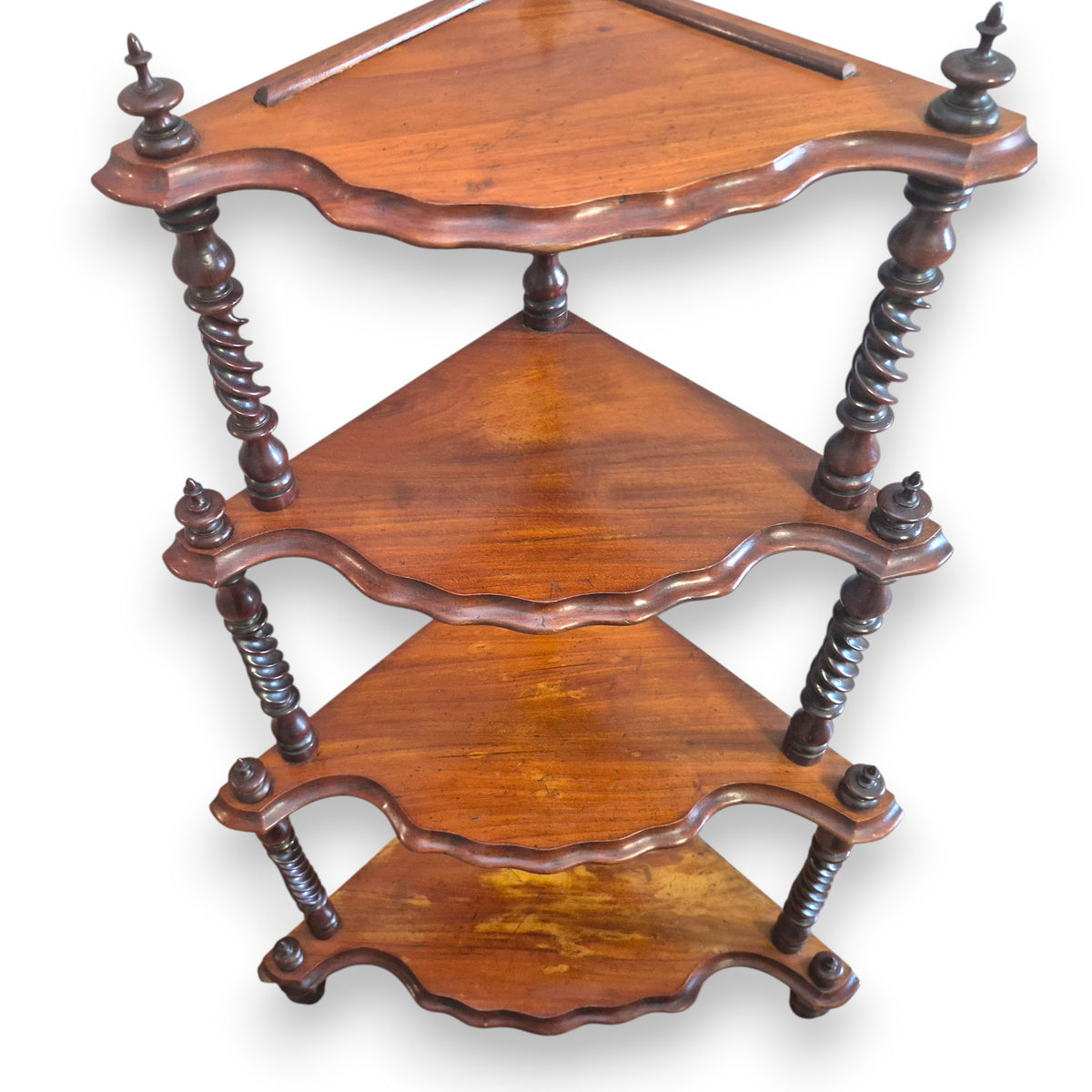 Antique Victorian Mahogany Four Tier Corner Whatnot Shelf