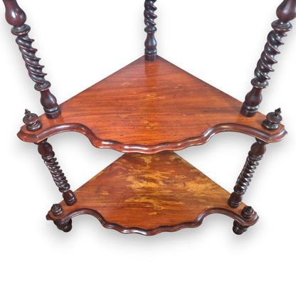Antique Victorian Mahogany Four Tier Corner Whatnot Shelf