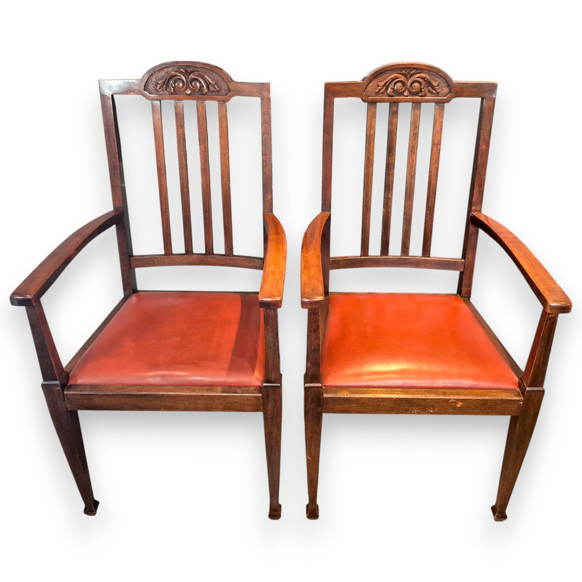 Pair of Antique Edwardian Oak Carver Armchairs c.1900