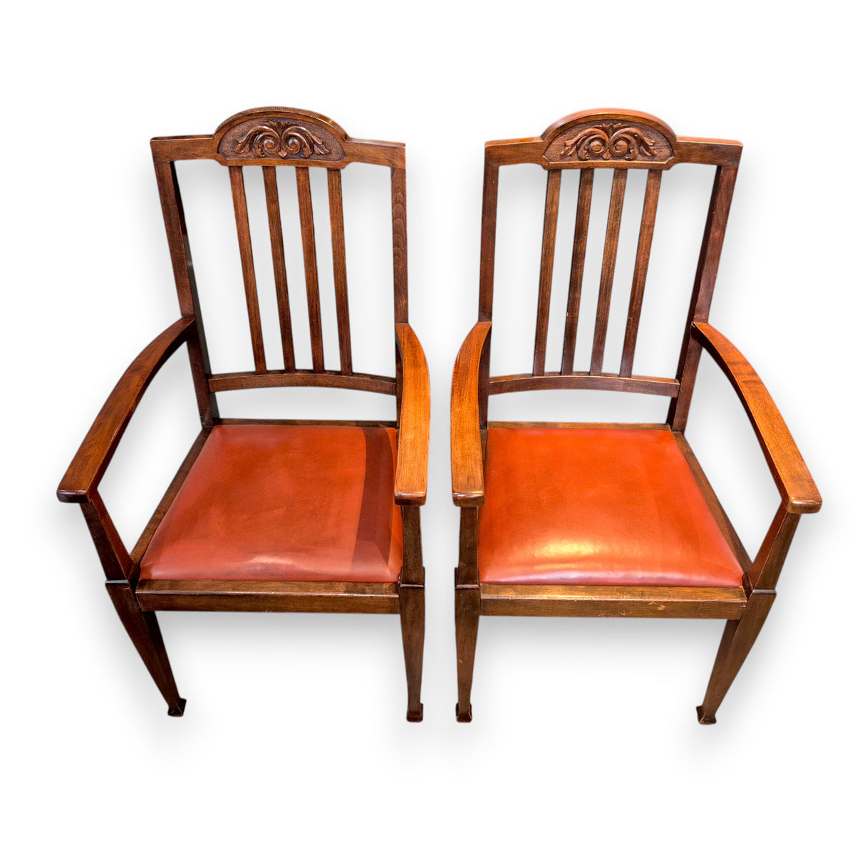 Pair of Antique Edwardian Oak Carver Armchairs c.1900