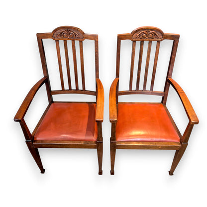 Pair of Antique Edwardian Oak Carver Armchairs c.1900