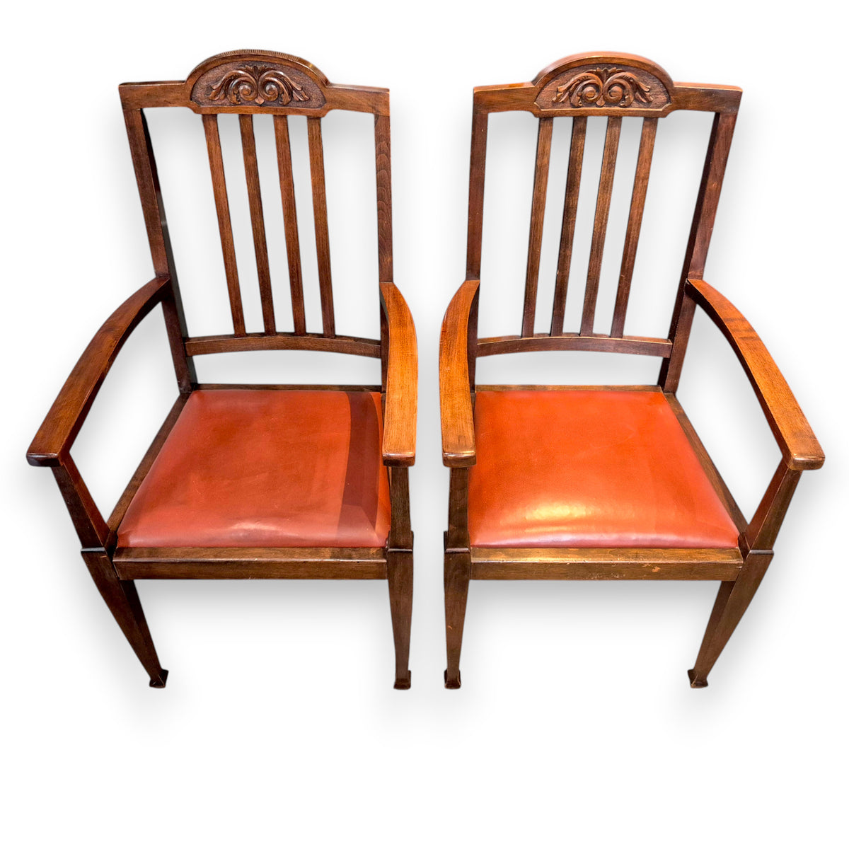 Pair of Antique Edwardian Oak Carver Armchairs c.1900