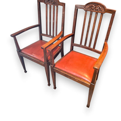 Pair of Antique Edwardian Oak Carver Armchairs c.1900