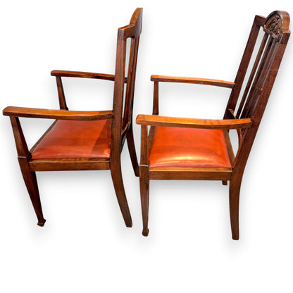 Pair of Antique Edwardian Oak Carver Armchairs c.1900