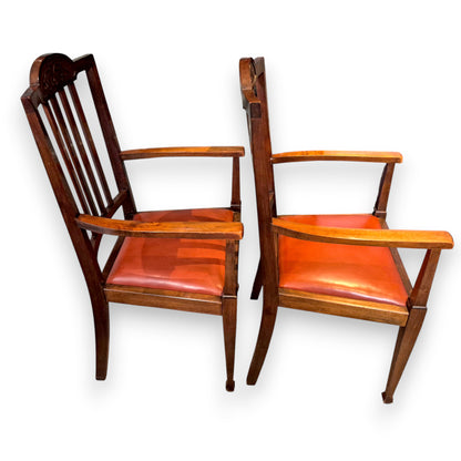 Pair of Antique Edwardian Oak Carver Armchairs c.1900