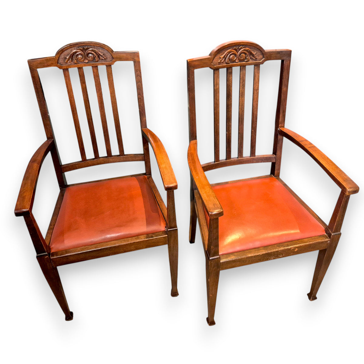 Pair of Antique Edwardian Oak Carver Armchairs c.1900