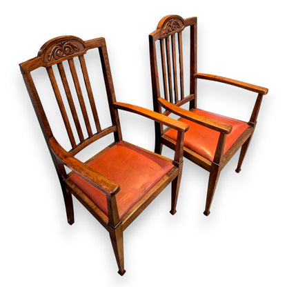 Pair of Antique Edwardian Oak Carver Armchairs c.1900