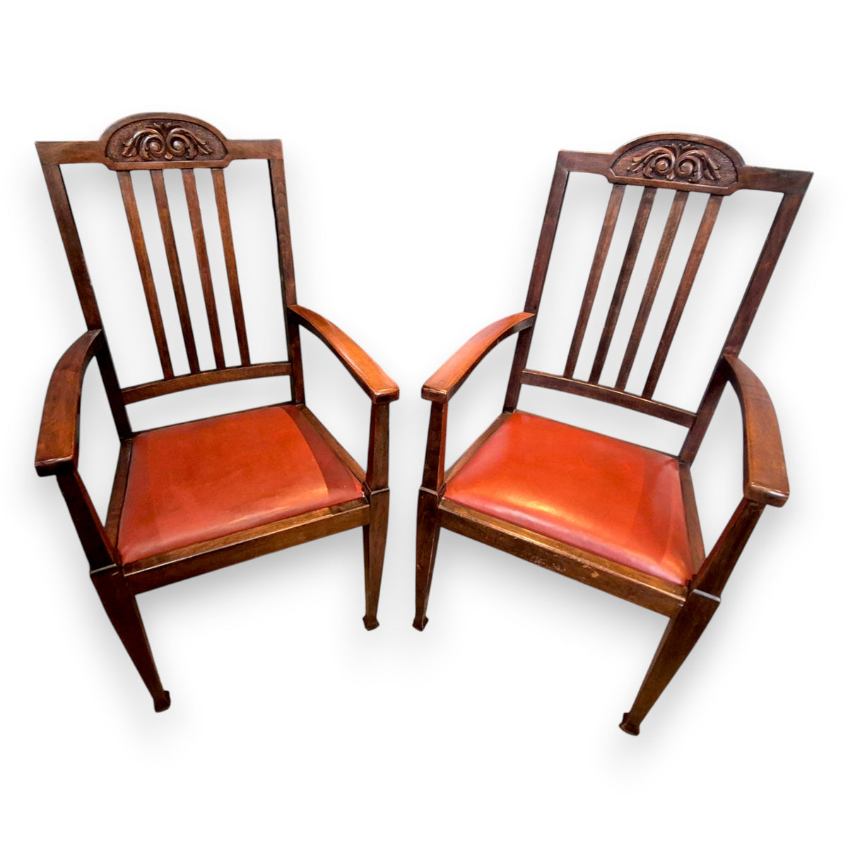 Pair of Antique Edwardian Oak Carver Armchairs c.1900