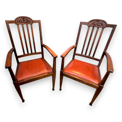 Pair of Antique Edwardian Oak Carver Armchairs c.1900