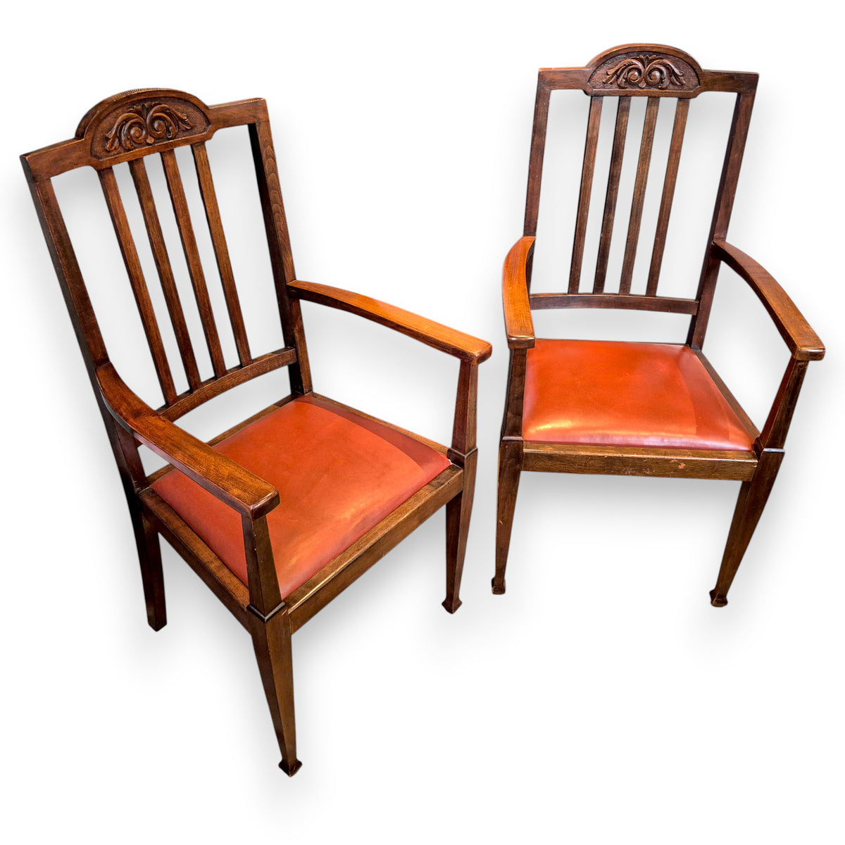 Pair of Antique Edwardian Oak Carver Armchairs c.1900