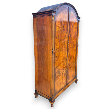 Late Victorian Burr Walnut Double Wardrobe with Arched Top