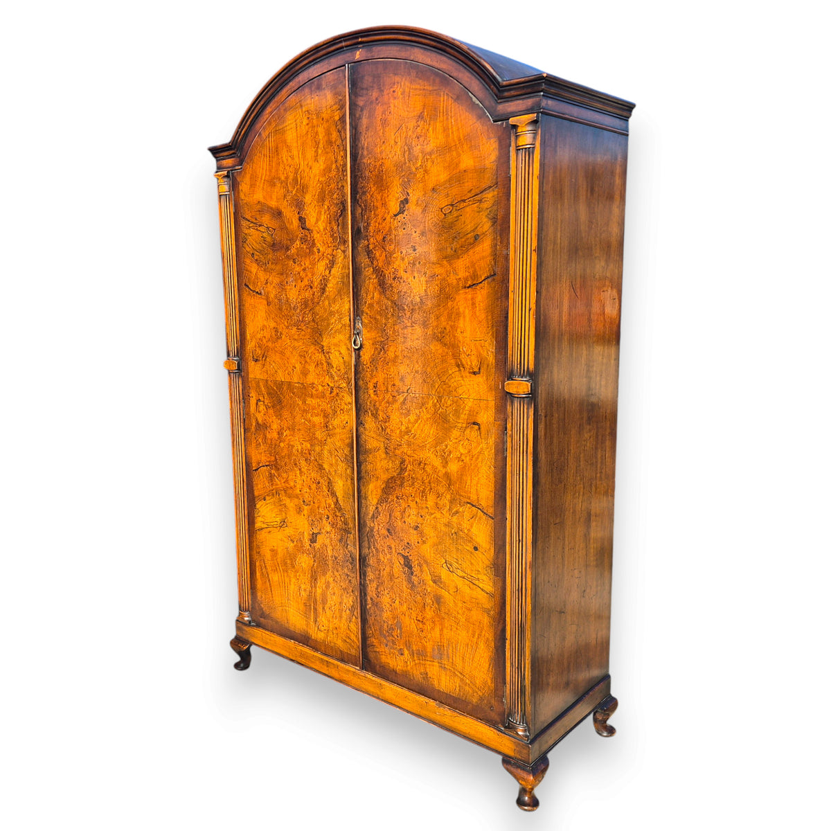 Late Victorian Burr Walnut Double Wardrobe with Arched Top