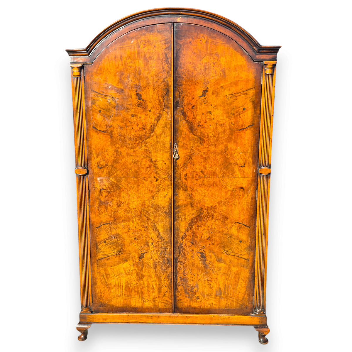 Late Victorian Burr Walnut Double Wardrobe with Arched Top