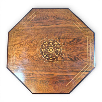 Top view of Victorian Rosewood Table showing the decorative inlay